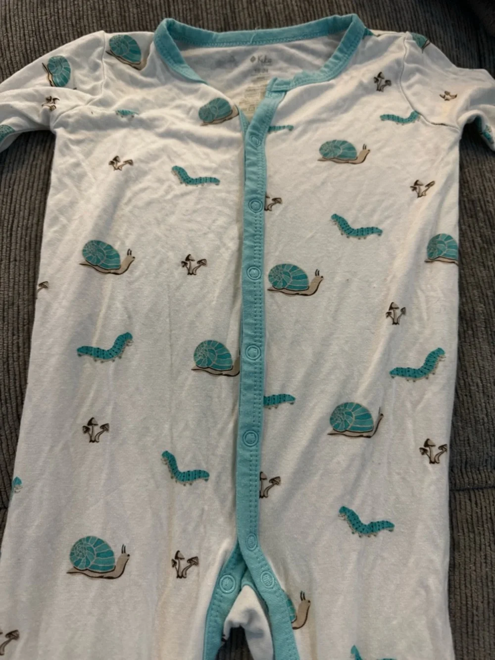 Kyte BABY White Footed One-Piece with Teal Snail Print
